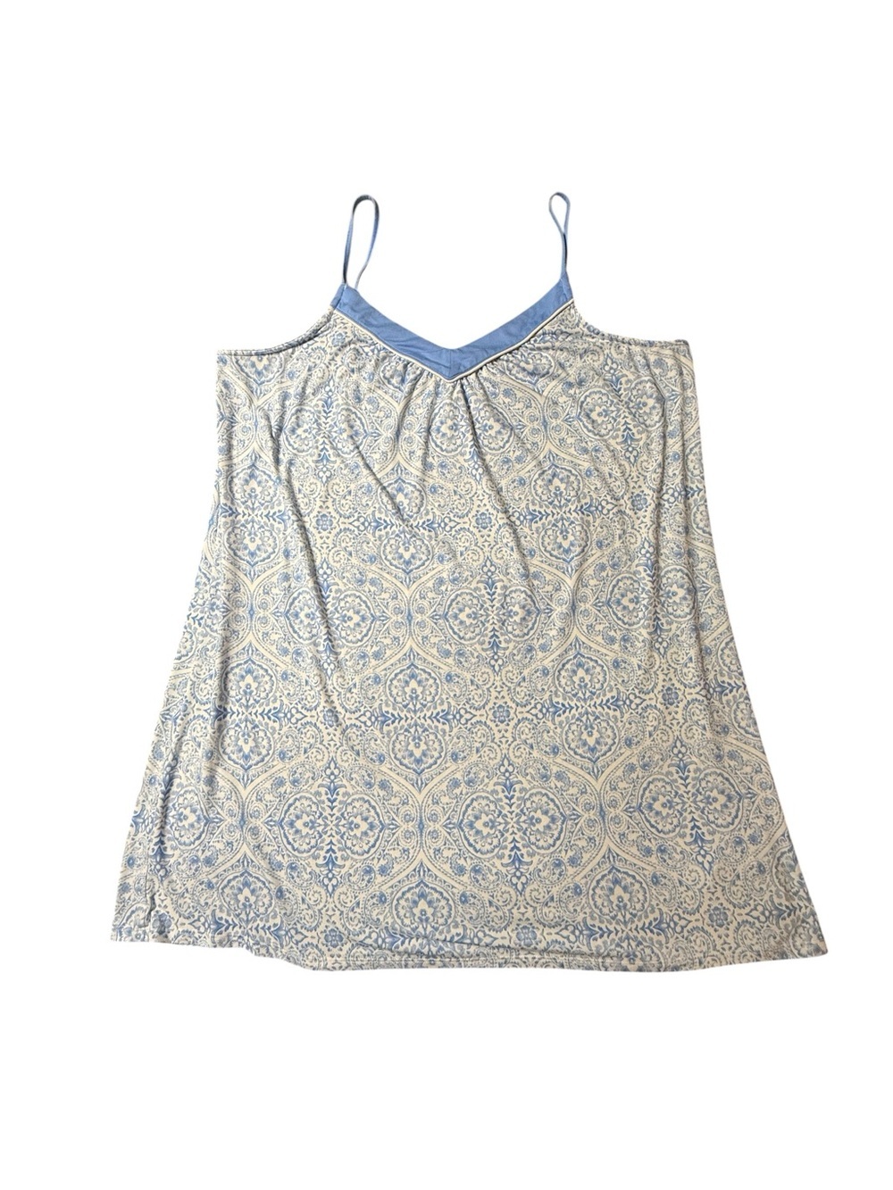 Joyspun Blue Paisley Slip Nightgown XL Chemise Satin Trim Cami Sleep Dress